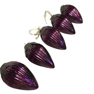 Purple Glass Christmas Ornaments Ornate Silver Caps Kugel? Vintage Very Heavy